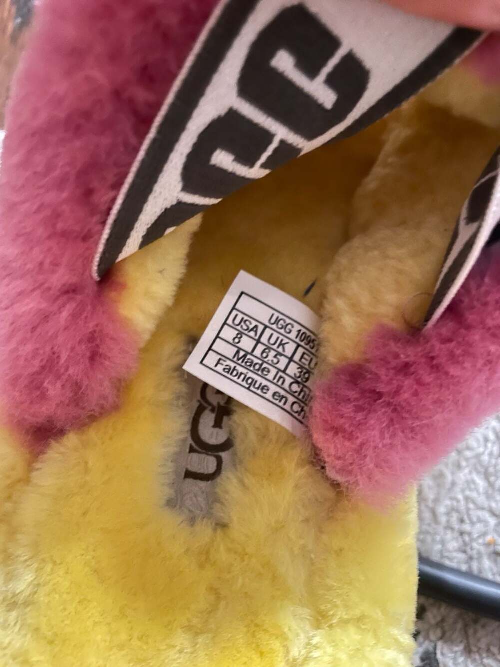 UGG Fluff Yeah Slide Pride Rainbow Yellow Slippers Women's Size 8 - Picture 6 of 7